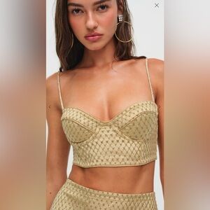 For Love And Lemons Gold Embellished Bustier Top & Skirt